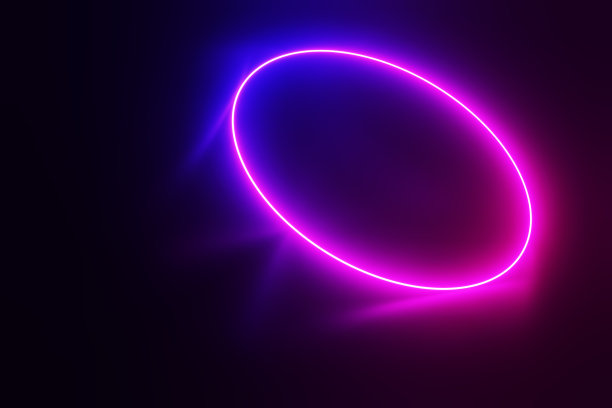 夜晚黑暗的房间里霓虹闪烁。三维渲染插图。图片下载