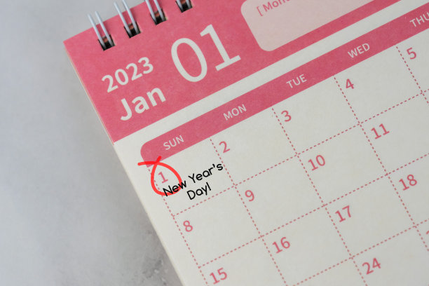 1月1日元旦圈在台历平铺上图片下载