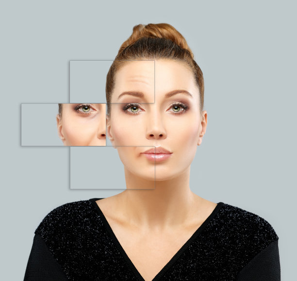 老化。成熟女人，年轻女人。面对皮肤问题。显示前后的照片图片下载
