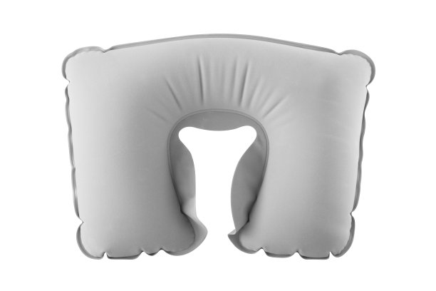 白色背景上孤立的充气灰色旅行枕图片下载