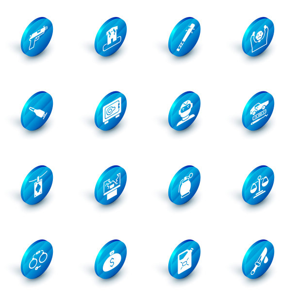 设置纵火回家，棒球棒与钉子，小偷投降手，子弹，洗钱，安全，汽车盗窃和面具图标。向量图片下载