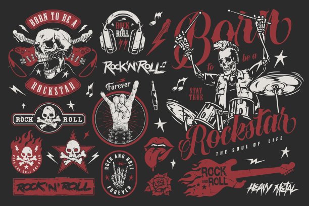 出生摇滚明星设置彩色标志图片下载