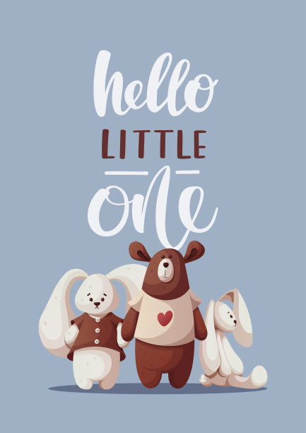 卡片上有泰迪熊，小兔子图片下载