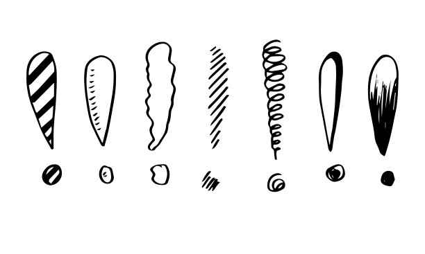 白色背景上涂鸦风格的感叹号图标的图像。图片下载