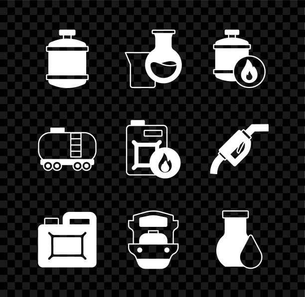 设置丙烷气罐，油汽油试管，机油罐，油轮，铁路水箱及图标。向量图片下载