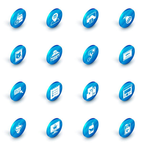 设置位置市场商店，信用卡，健康有机梨，罐头食品，购买按钮，水果木盒，鱼和安全摄像头图标。向量图片下载