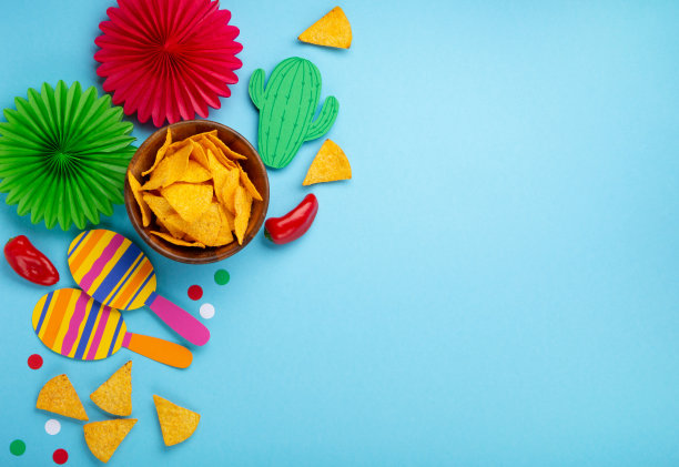 Cinco de Mayo(5月5日)节日庆祝概念在蓝色背景。图片下载