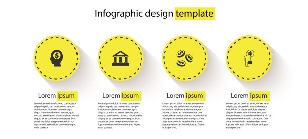 树立商人的规划思想，建立银行，以美元铸币。业务信息图模板。向量图片下载