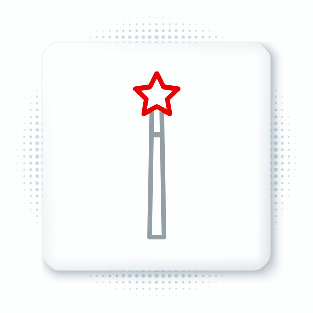 线条魔术棒图标孤立在白色背景上。星形神奇配件。神奇的力量。彩色轮廓概念。向量图片下载