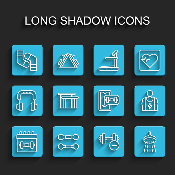 设置线日历健身，哑铃，袜子，淋浴，高低杠，健美运动员和健身应用程序图标。向量图片下载