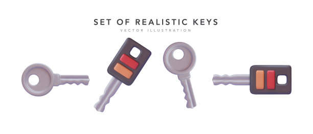 在白色背景上隔离的3d现实的键。矢量图图片下载