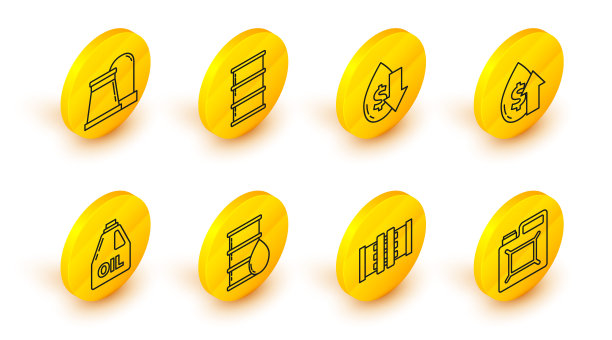 集线罐汽油，工业金属管道和阀门，桶油，电机，油价上涨，下降原油，工业厂房图标。向量图片下载