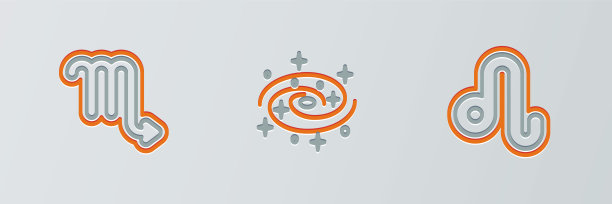 设定行狮子座星座、天蝎座和银河系螺旋星系图标。向量图片下载