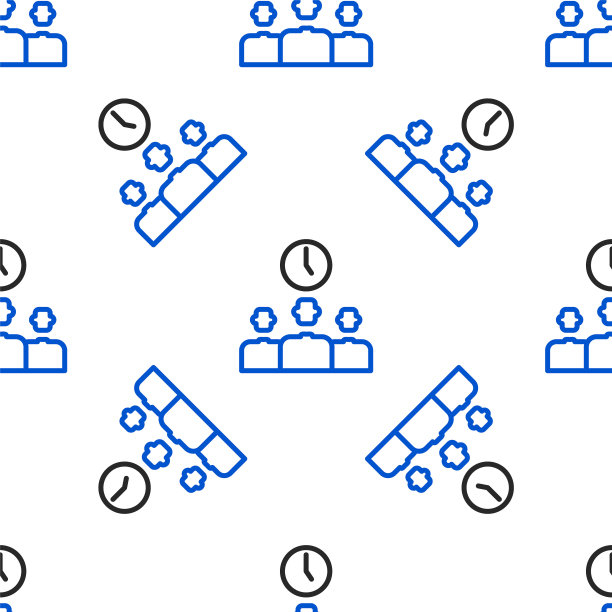 线路时间管理图标隔离无缝模式在白色背景。时钟和齿轮标志。生产力的象征。彩色轮廓概念。向量图片下载