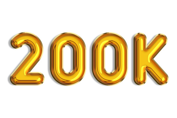 200或200。旗帜，现实的3d金色氦气球，标志。数字孤立在白色上。刻字。图形字体，闪亮的文字。插图的社交网络的朋友，追随者，喜欢。图片下载