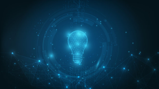 矢量圆技术与浅蓝色和灯泡的技术背景。图片下载