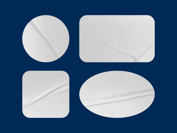 空白胶粘贴纸模型设计。现实的圆形贴纸在皱表面风格。空白拷贝空间的磁带，标签，徽章和创意设计图片下载