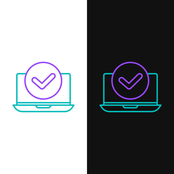 线笔记本电脑图标隔离在白色和黑色背景。电脑笔记本屏幕空白。彩色轮廓概念。向量图片下载