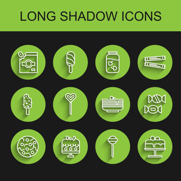 集线饼干或饼干，蛋糕在盘子上，糖果包装的糖果，棒棒糖，煎饼图标堆栈。向量图片下载