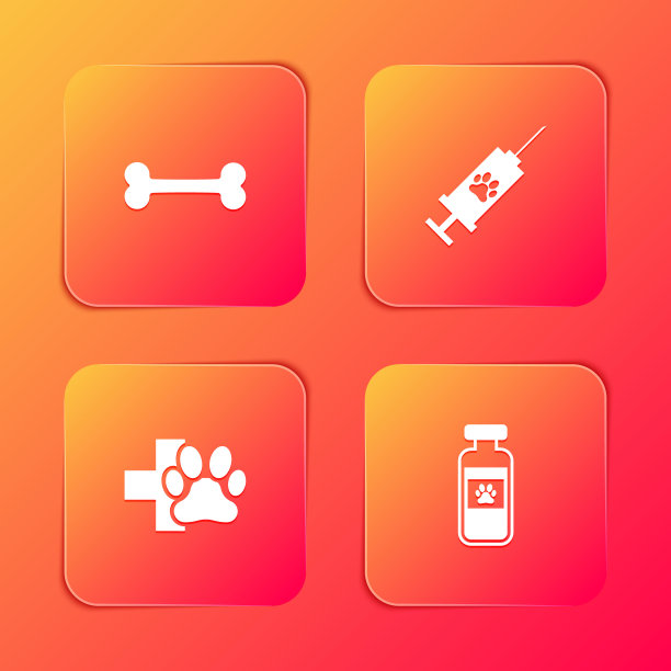 设置狗骨，注射器与宠物疫苗，兽医诊所和宠物瓶医疗图标。向量图片下载