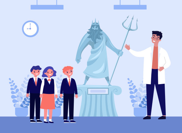 学童在远足时观赏宙斯雕像图片下载