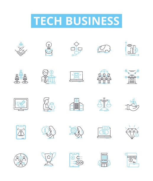 技术业务矢量线图标集。技术、业务、软件、应用程序、解决方案、云、网络插图概述概念符号和标志图片下载