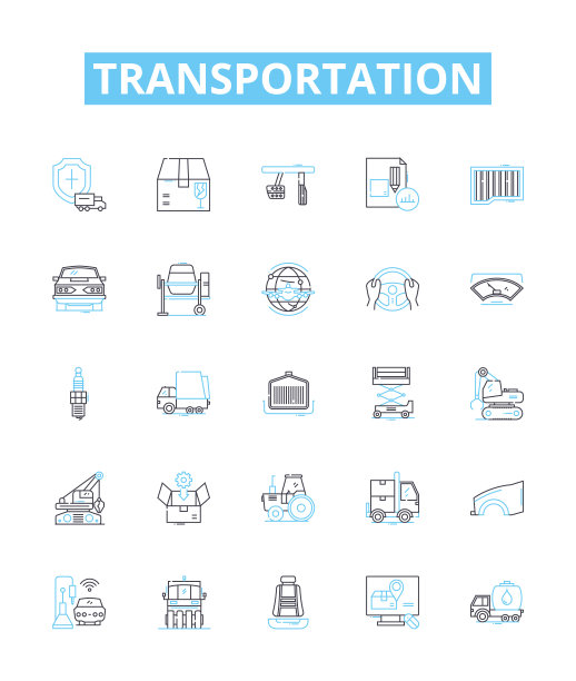 交通矢量线图标集。旅行，过境，货运，交付，航运，物流，船插图概述概念符号和标志图片下载