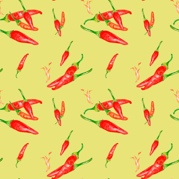 塔巴斯科辣椒和火焰水彩无缝花纹隔离在绿色上。图片下载