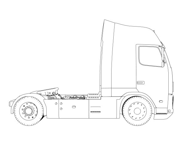 一辆没有拖车的卡车轮廓，黑色线条孤立在白色背景上。侧视图。矢量插图。图片下载