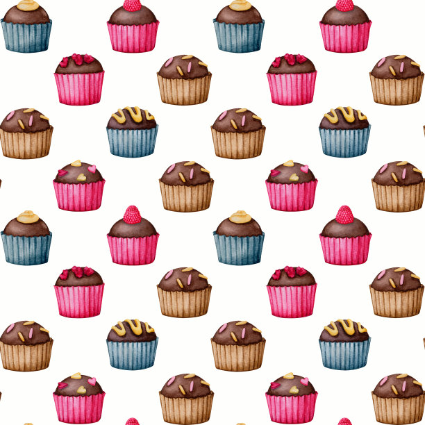 无缝模式与巧克力在白色背景。情人节，生日，婚礼，周年纪念水彩设计。适用于印刷包装，包装，文具，织物。图片下载