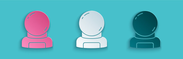 剪纸宇航员头盔图标隔离在蓝色图片下载