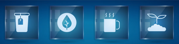 用茶袋和方形茶叶设置茶杯图片下载