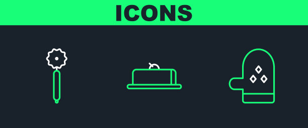 设置线烤箱手套披萨刀和草莓图片下载