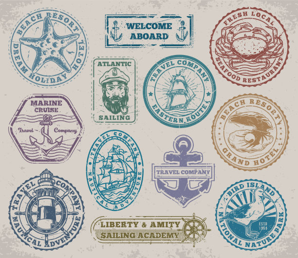 海上巡游贴纸集五彩缤纷图片下载