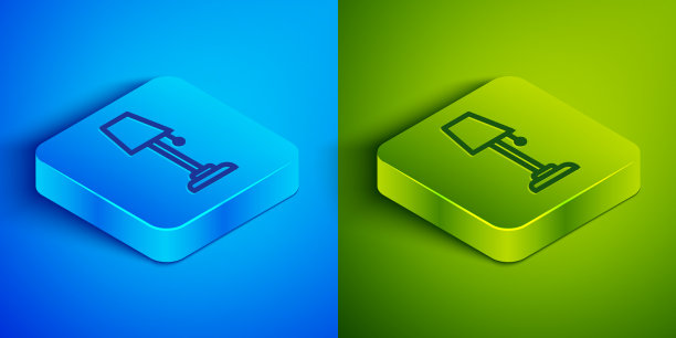 等距线落地灯图标隔离在蓝色上图片下载