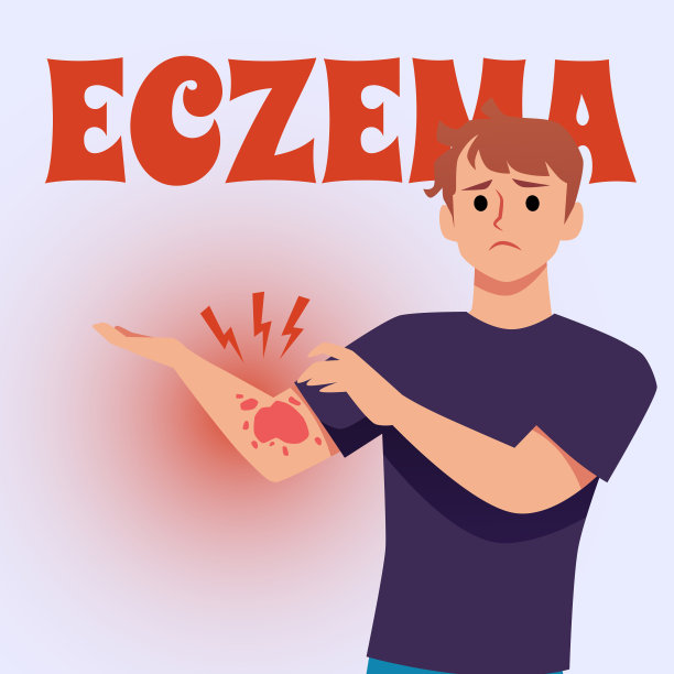 悲伤的人患有湿疹，海报模板与文本，平面矢量插图。图片下载
