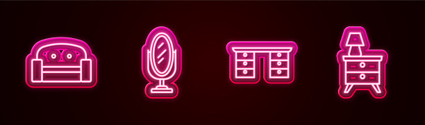 设置线扶手椅镜子办公桌和图片下载