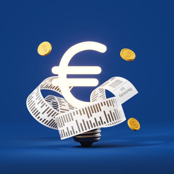 深色背景上印有硬币的欧洲灯泡和电费账单图片下载