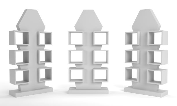 大PDQ显示，空包装显示与3个不同的角度，3D渲染图片下载