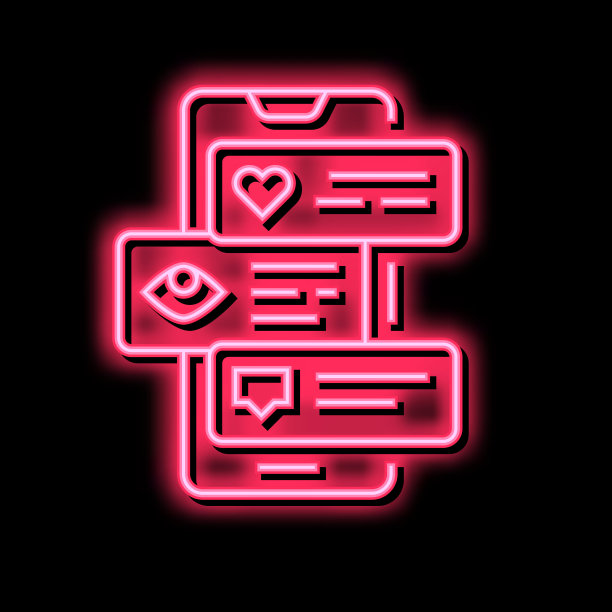 SMM喜欢查看和评论手机屏幕霓虹灯发光图标说明图片下载