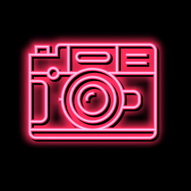 复古照片相机霓虹灯发光图标插图图片下载