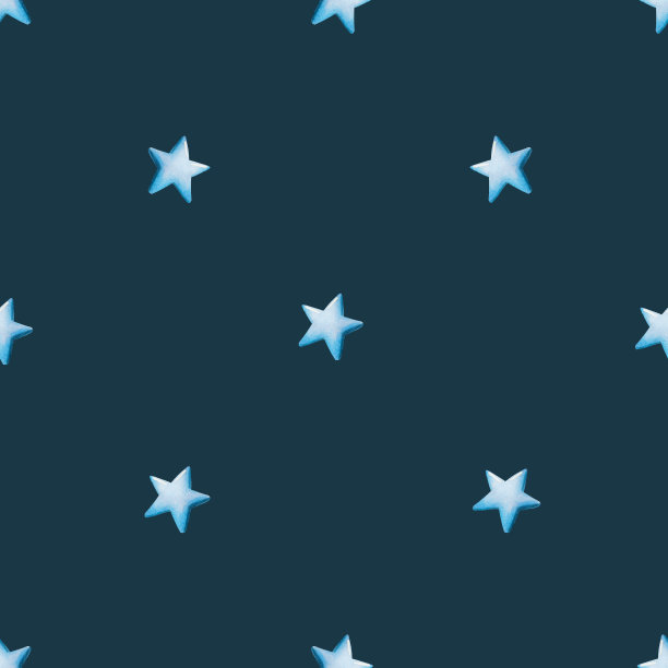 水彩无缝图案与蓝色星星。在一个孤立的背景上手绘。为设计师，装饰，明信片，包装纸，剪贴簿，封面，邀请，海报和纺织品图片下载