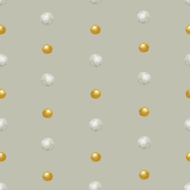 水彩无缝模式与银和金球。在一个孤立的背景上手绘。为设计师，装饰，明信片，包装纸，剪贴簿，封面，邀请，海报和纺织品图片下载