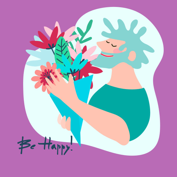 生日贺卡设计。年轻人拿着一束花图片下载