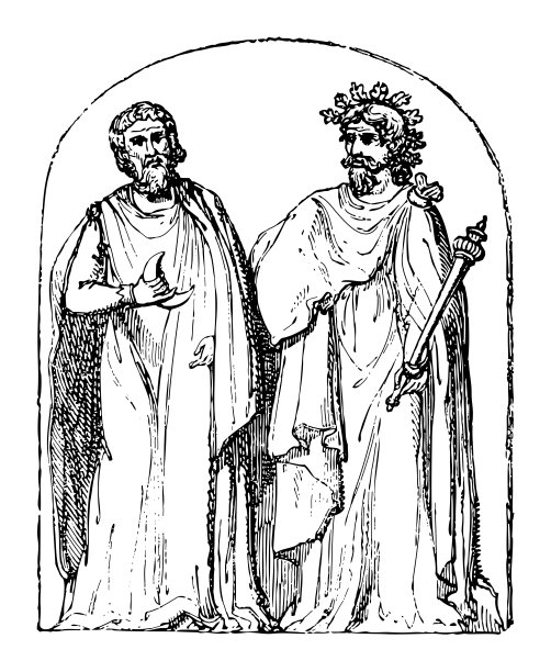 两个德鲁伊-古董雕刻插图图片下载