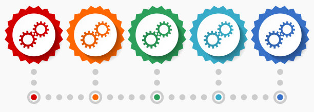 齿轮，齿轮矢量图标集，彩色信息图形模板，一套平面设计徽章图标在5种颜色的选项图片下载