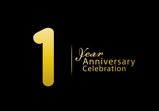 1周年庆典标志类型金色矢量，1岁生日标志，1个数字，周年横幅，周年设计元素的邀请卡和海报。数字设计向量图片下载