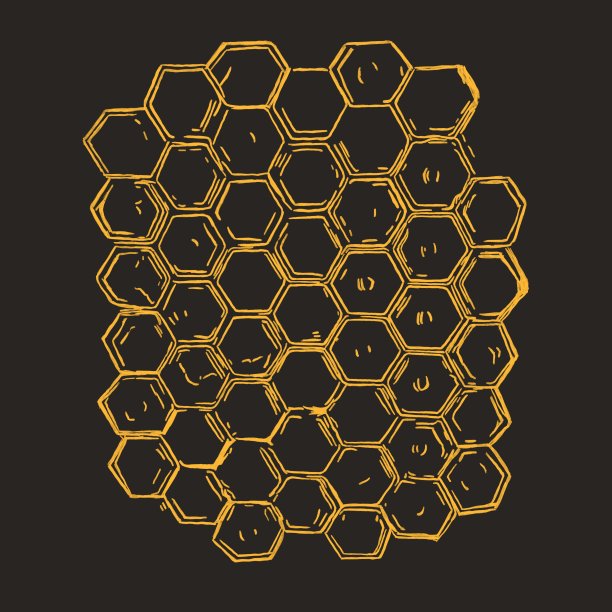 黑色背景上孤立的蜜蜂蜂巢图片下载