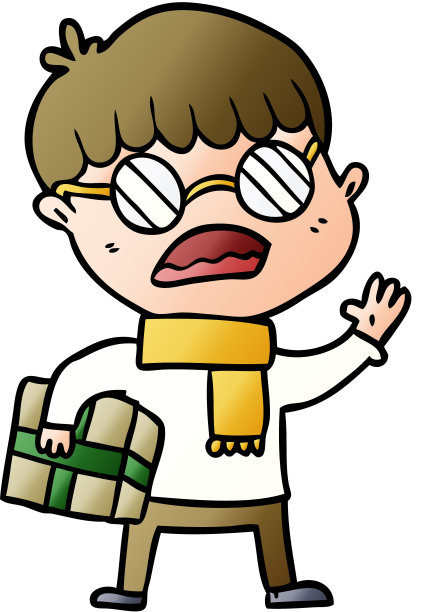 卡通男孩拿着礼物，戴着眼镜图片下载