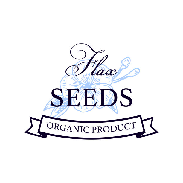 亚麻标志模板与手绘元素。矢量插图素描风格。设计亚麻制品，种子，油，包装图片下载